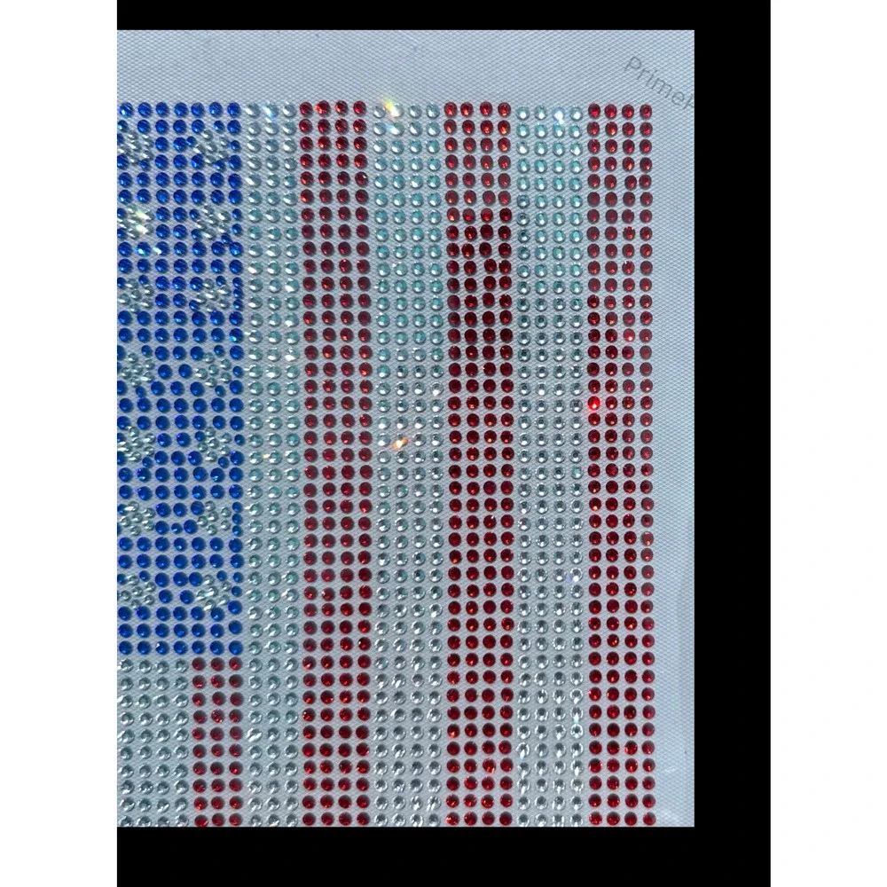 USA Flag Rhinestone Iron-On Patch 250th Birthday Bling Applique 11x7 DIY
